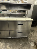 DELFIELD 64” COMMERCIAL SANDWICH PREP TABLE REFRIGERATOR 4 DRAWER USED OVERSHELF