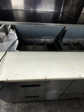 DELFIELD 64” COMMERCIAL SANDWICH PREP TABLE REFRIGERATOR 4 DRAWER USED OVERSHELF