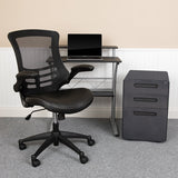 Work From Home Kit - Black Computer Desk, Ergonomic Mesh/Leather Soft Office Chair and Locking Mobile Filing Cabinet