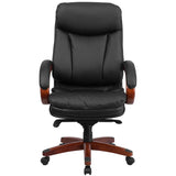 Flash Furniture High Back Black Leather Executive Swivel Office Chair With Synchro-Tilt Mechanism And Mahogany Wood Base