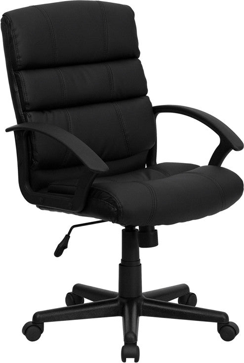 Flash Furniture GO-1004-BK-LEA-GG Mid-Back Black Leather Swivel Task Chair