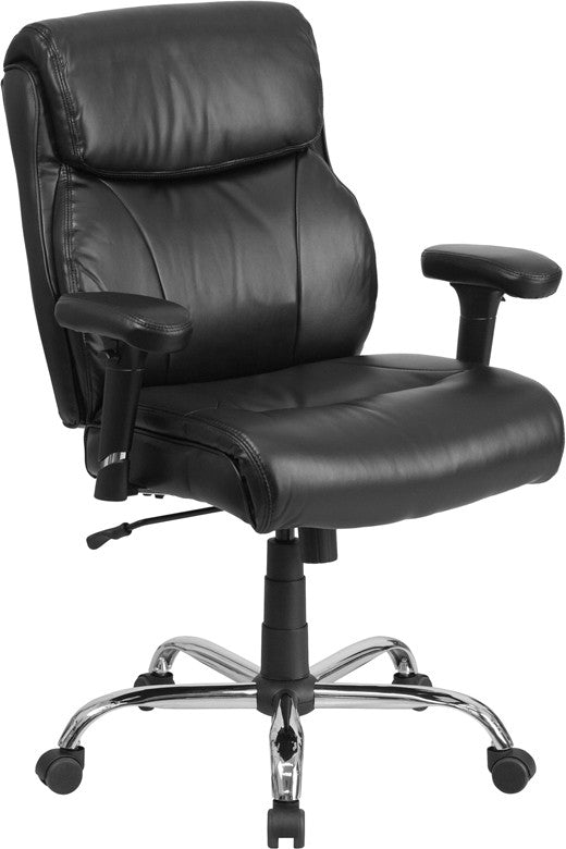 Flash Furniture GO-2031-LEA-GG Hercules Series, Black Leather Swivel Task Chair with Adjustable Arms