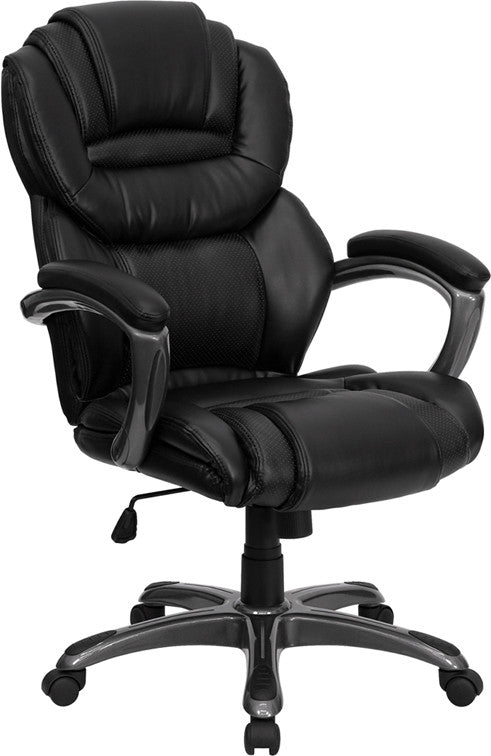 Flash Furniture High Back Black Leather Executive Swivel Office Chair With Leather Padded Loop Arms