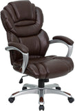 Flash Furniture High Back Brown Leather Executive Swivel Office Chair With Leather Padded Loop Arms