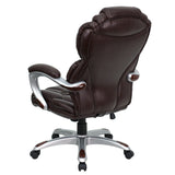 Flash Furniture High Back Brown Leather Executive Swivel Office Chair With Leather Padded Loop Arms