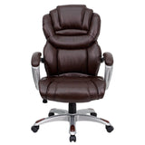 Flash Furniture High Back Brown Leather Executive Swivel Office Chair With Leather Padded Loop Arms