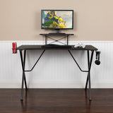 Black Gaming Desk with Cup Holder, Headphone Hook, and Monitor/Smartphone Stand by Flash Furniture