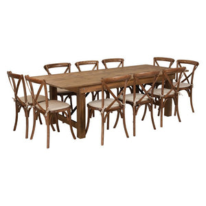 Flash Furniture Hercules Series 8' X 40" Antique Rustic Folding Farm Table Set With 10 Cross Back Chairs