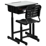 Adjustable Height Student Desk and Chair with Black Pedestal Frame by Flash Furniture