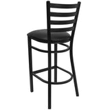 Flash Furniture Hercules Series Black Ladder Back Metal Restaurant Barstool - Black Vinyl Seat